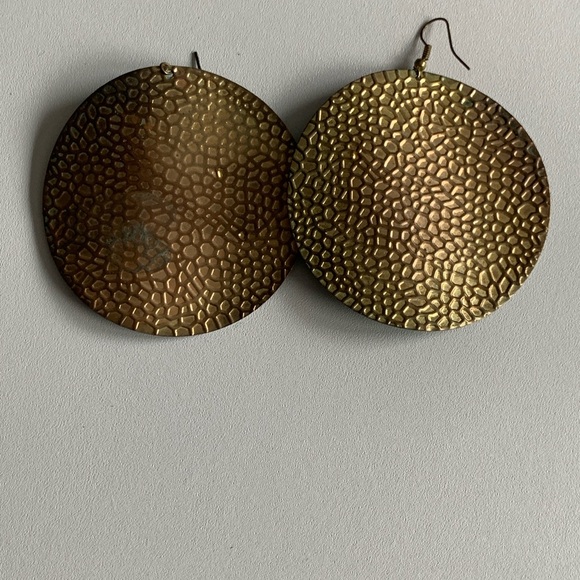 Large Turquoise Patterned Round Earrings - Picture 2 of 3